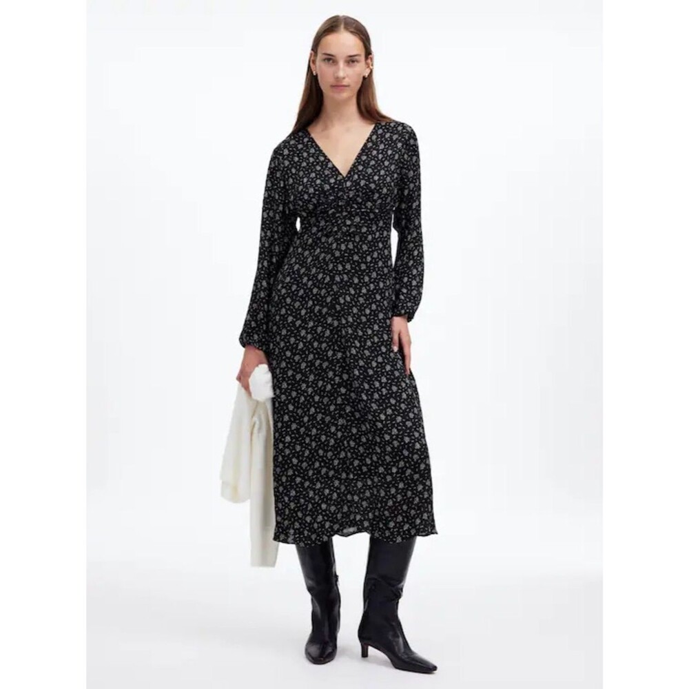Madewell NWT Ruched Midi Dress Size 12 in Floral True w/ Handkerchief Back Hem